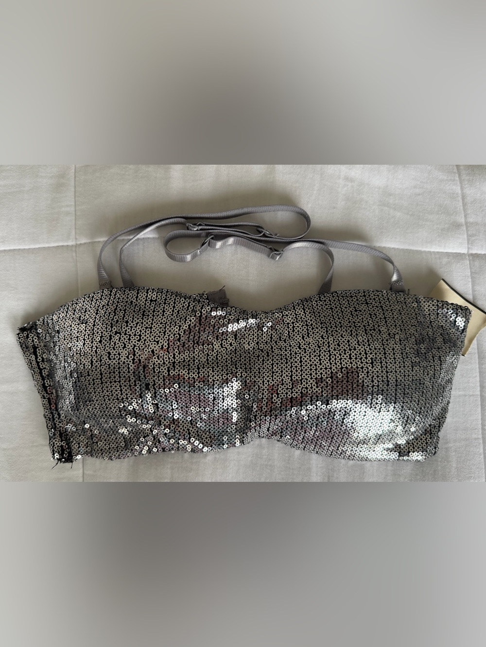 Silver Sequin Strapless Top